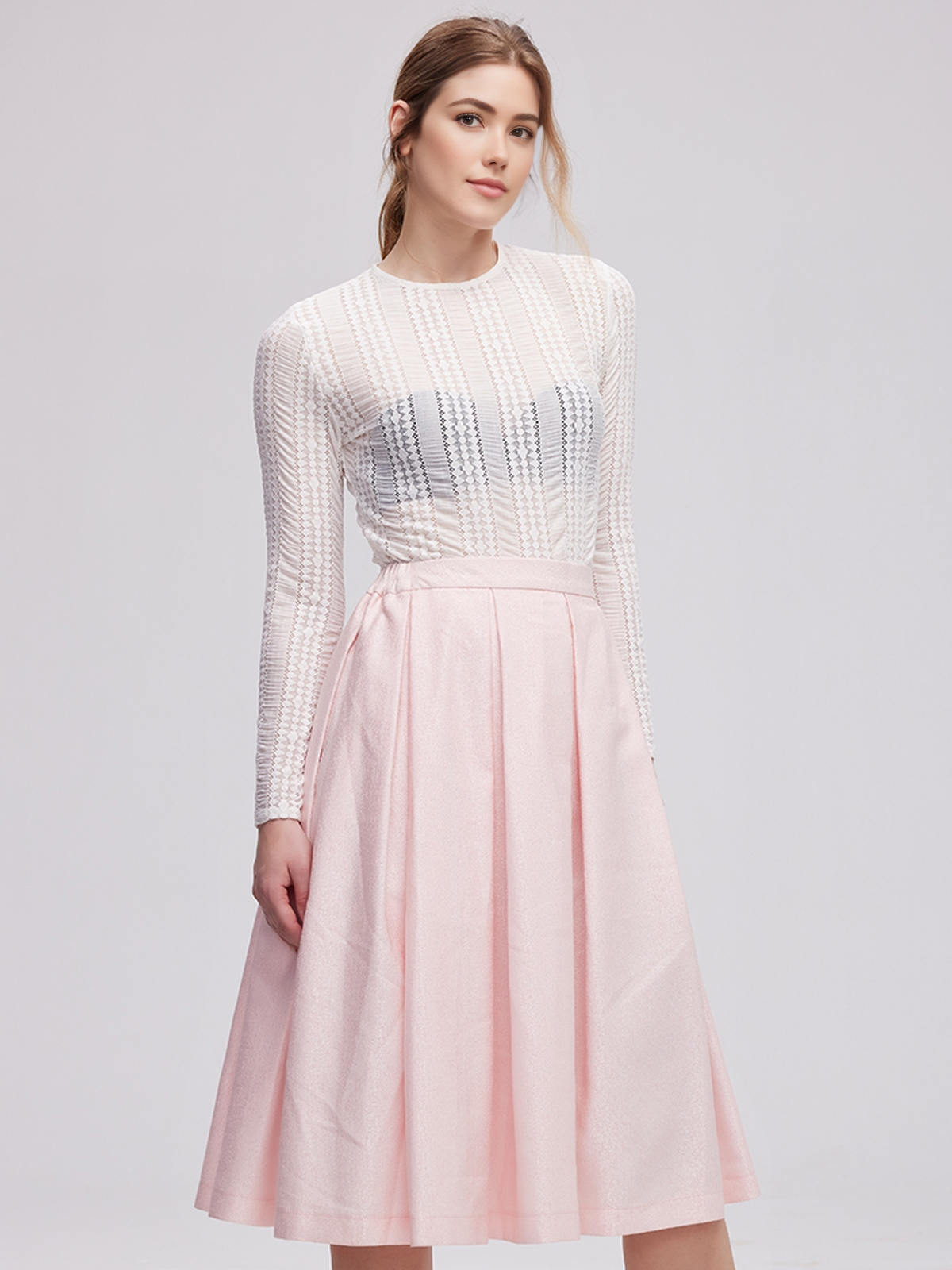 Dirndlbluse Spitze Langarm in Rosa