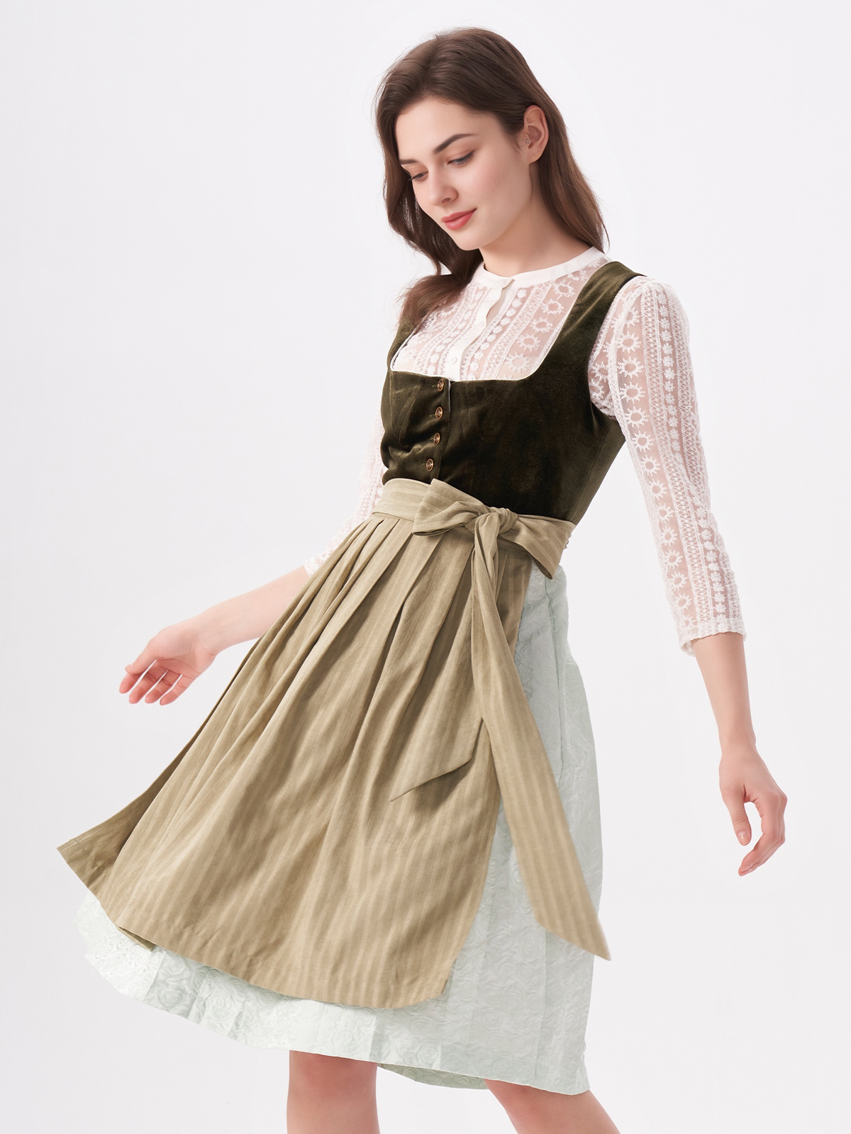 Modernes Langarm Dirndl in Grün